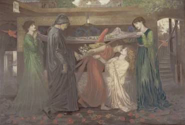 ダンテの夢：ベアトリスの死、1890年頃（写真プリントされたベースの上にチョークで描かれている）